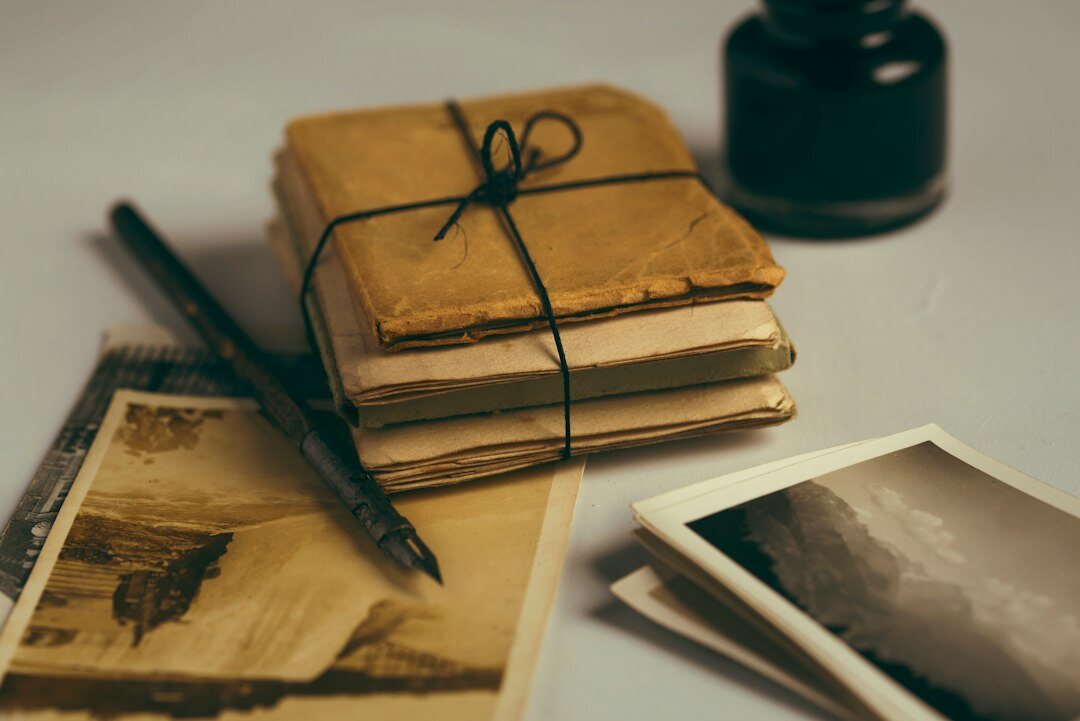 old documents on table